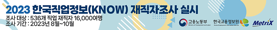 2023 한국직업정보(KWON) 재직자조사 실시 조사 대상 : 536개 직업 재직자 16,000여명 조사 기간 : 2023년 8월~10월