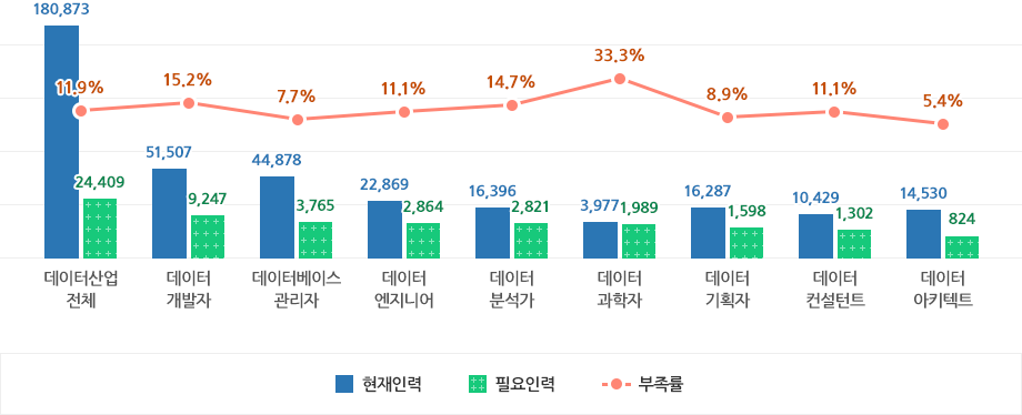 데이터 직무별 인력 현황 및 수요로 상세 내용 하단 테이블 참고